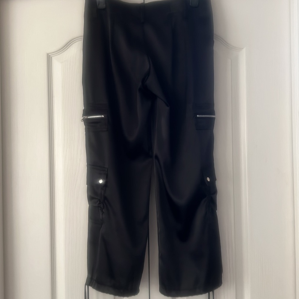Black, satin cropped pants. - Picture 7 of 10